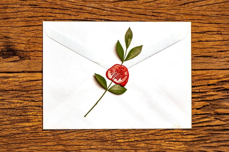 Red rose on a white envelope
